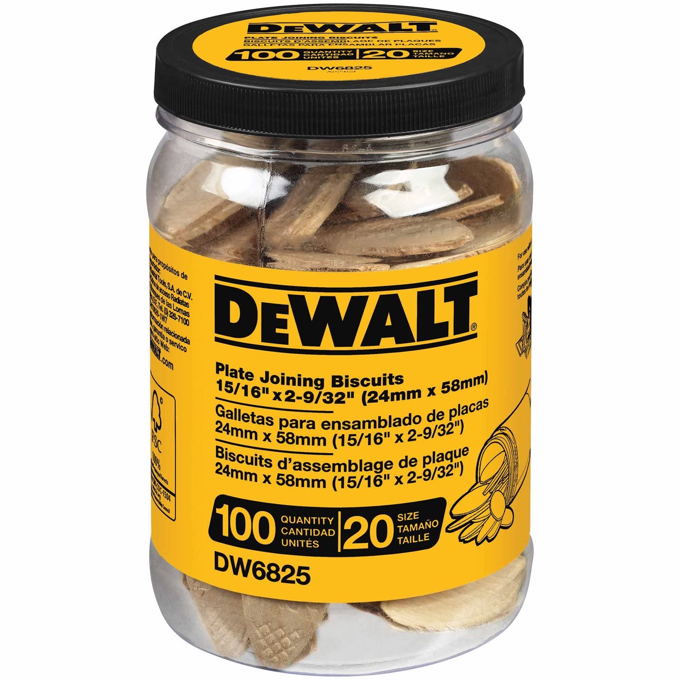 DEWALT 100-Pack Plate Joining Biscuits for Woodworking, Joinery, and Furniture Framing Biscuits (DW6825)