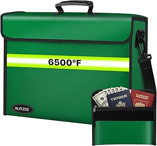 Portefeuille ignifuge avec serrure, boîte ignifuge avec 6500 °F, 10 couches de matériau isolant, fermeture éclair étanche, couches de classeur/portefeuille amovibles, bandes réfléchissantes pour