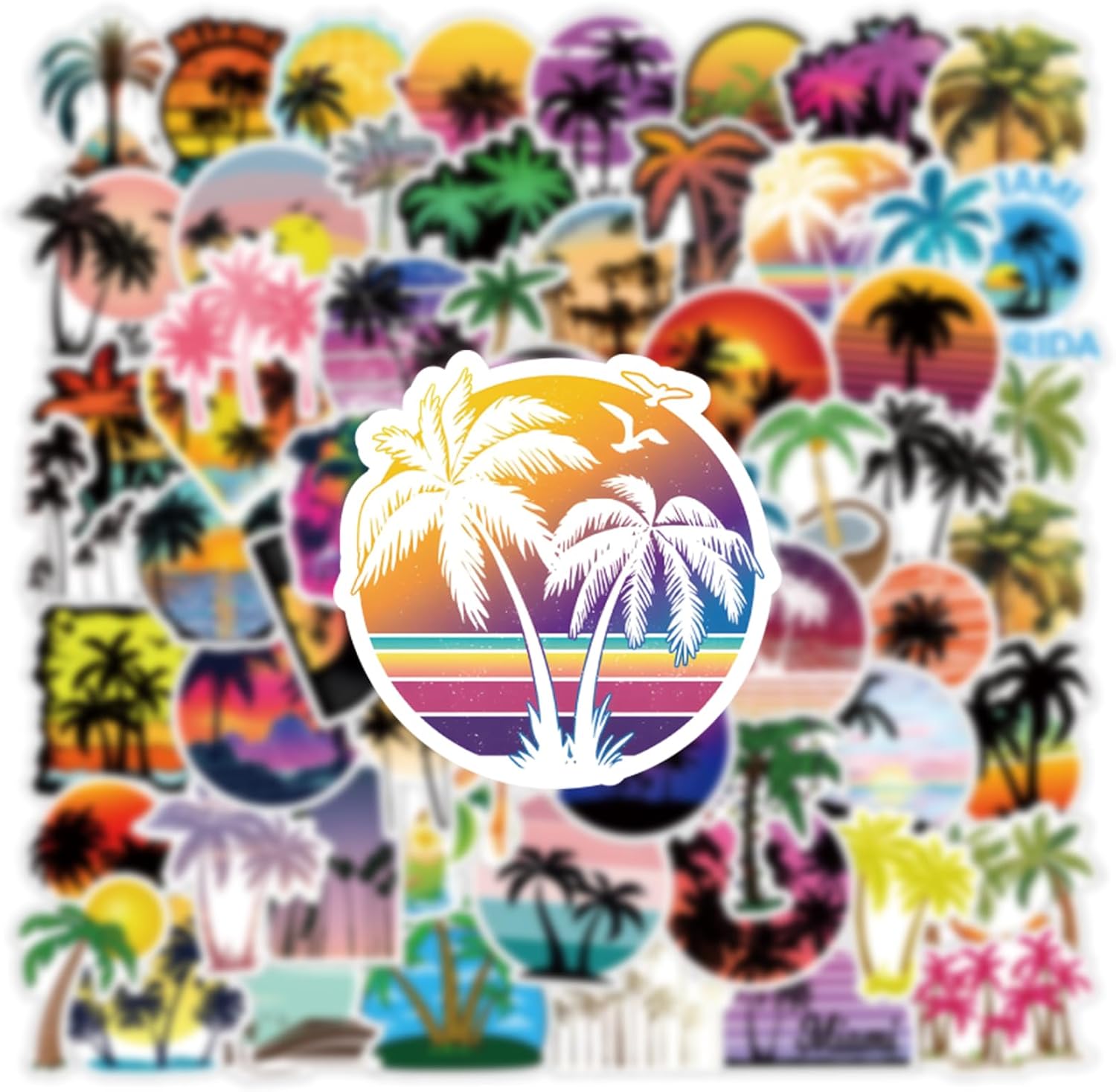 61Pcs Palm Tree Stickers Pack, Vinyl Waterproof Decals for Water Bottle,Laptop,Phone,Skateboard,Scrapbooking,Bumper for Fans for Party Supply image 4