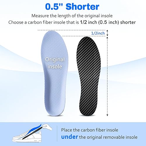 Miniatura 6 de Plantilla de fibra de carbono, 1 par, inserto rígido para zapatos para artritis, puntera de césped, Hallux Limitus, Negro 2 piezas