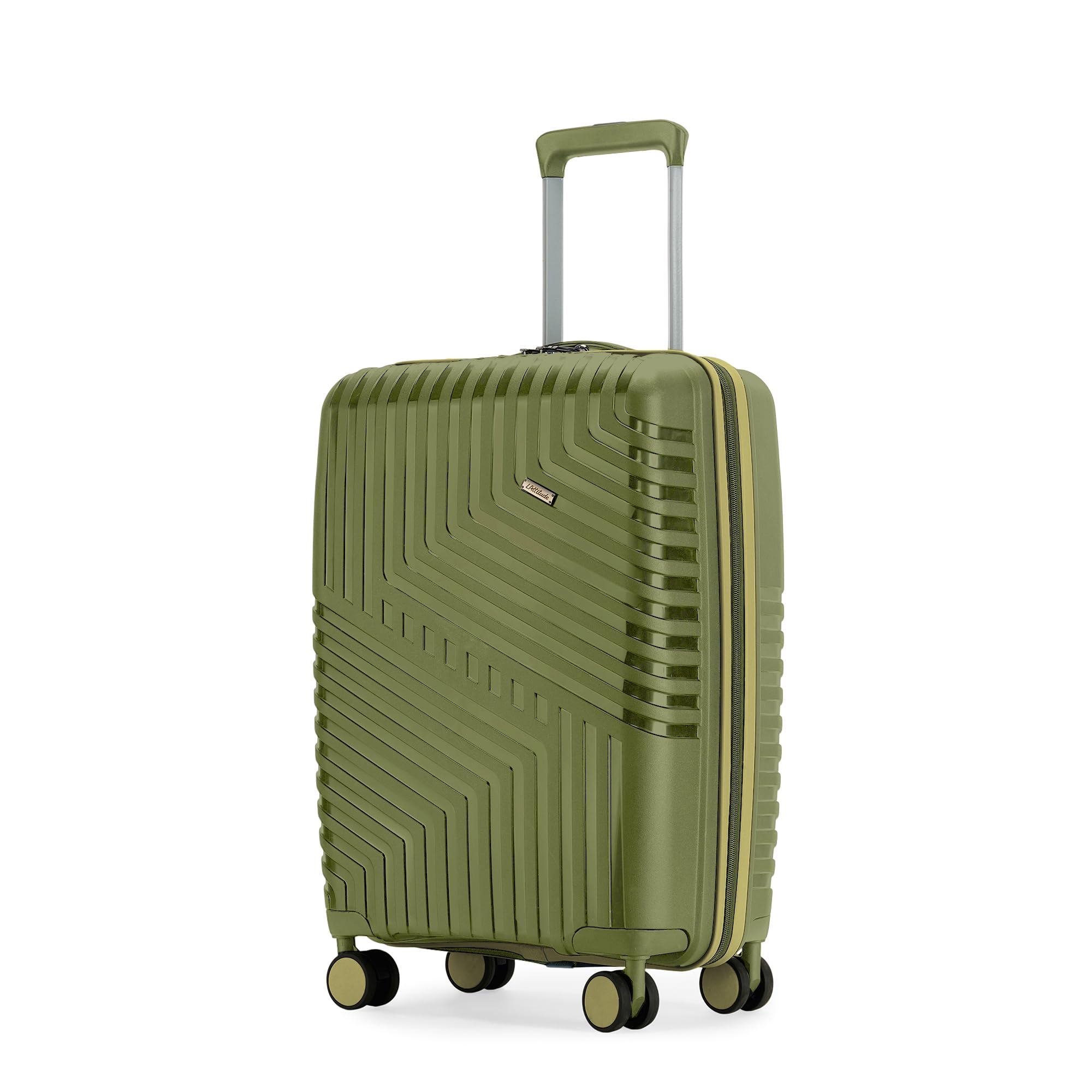LAttitude By Provogue Core Cabin Suitcase 55 cm 20 inch Polypropylene Hard Trolley Bag, 8 Spinner Wheels, Recessed Number Lock, Lightweight Carry-On Luggage for Men & Women Moss Green/Lunar Yellow
