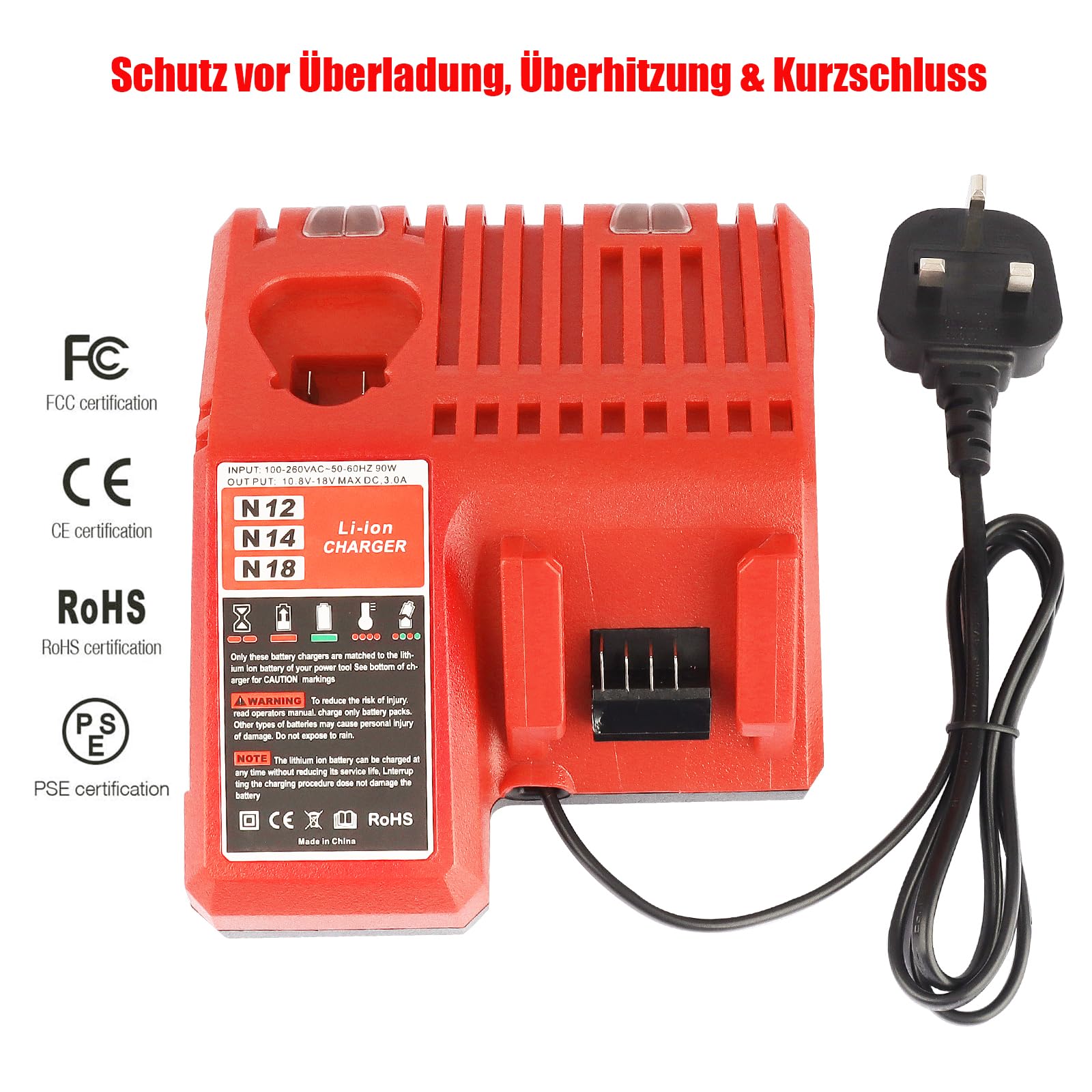 Waitley M12 M18 Ladegerät für Milwaukee 12V 18V Li-Ion Akku mit LED | Für Milwaukee 12V und 18V Li-Ion Akkus geeignet. Unterstützt verschiedene Akku-Modelle der M12- und M18-Serie