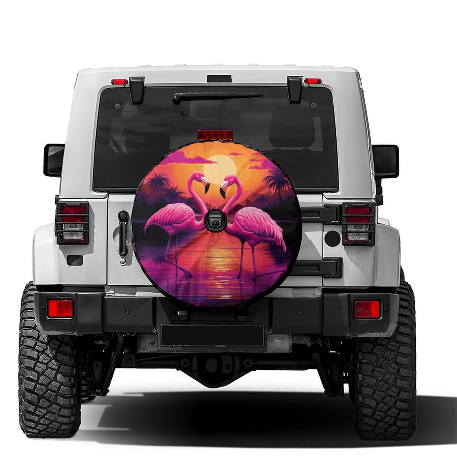 Delerain Spare Tire Cover with Backup Camera Hole Pink Flamingos Wheel Covers Waterproof Dust-Proof UV Sun Universal Fit for Jeep Trailer RV SUV Truck (17 Inch for Diameter 31"-33")