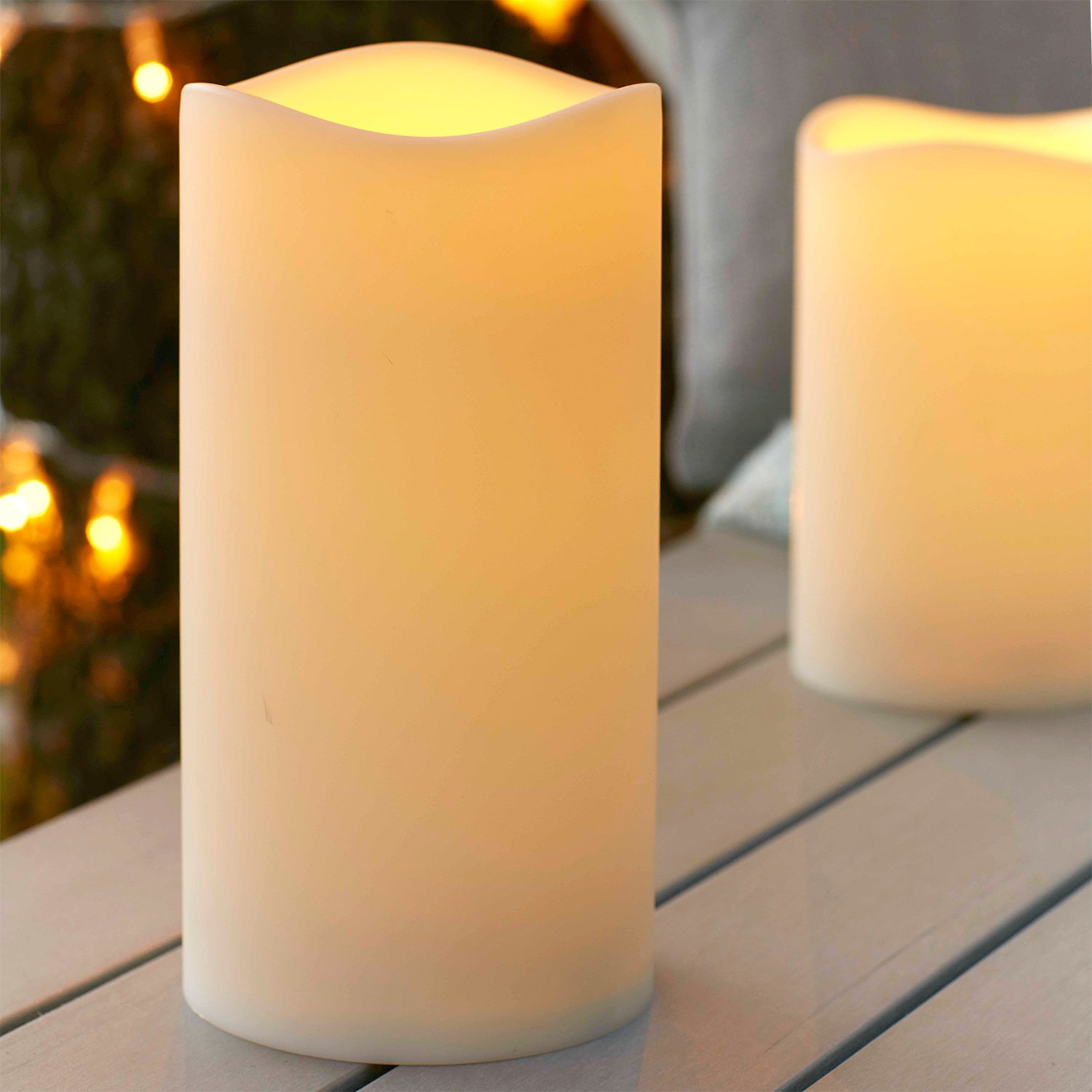 Lights4fun 3er Set Außenkerze Gartendeko mit Zeitschaltuhr 22,5cm Batteriebetrieb