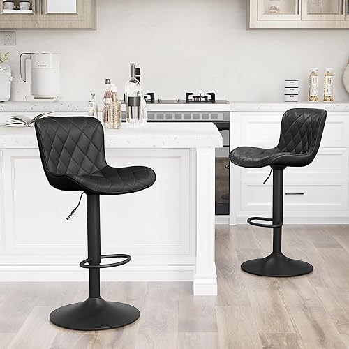 Miniatura 19 de YOUNUOKE Taburetes de bar de altura de mostrador para isla de cocina de 24 pulgadas, de metal, negro, juego de 2 taburetes giratorios ajustables con