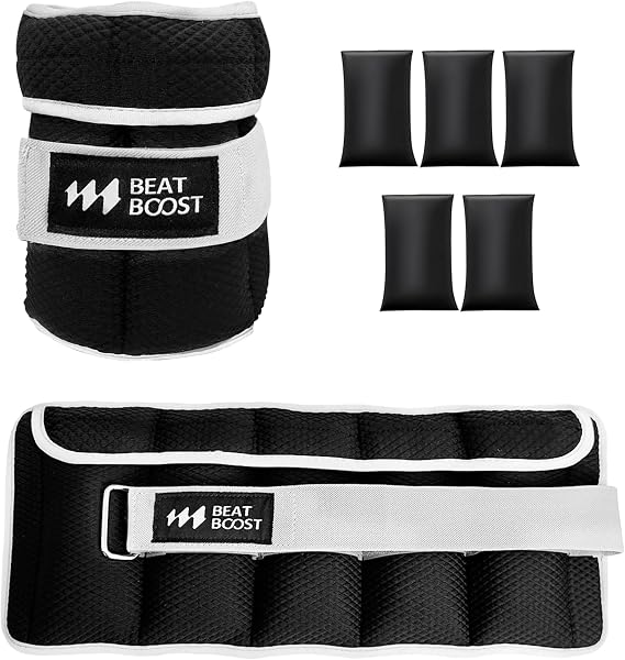 BeatBoost Ankle Wrist Weights for Women Men A Pair of 10 Lbs Arm Leg Weight Set with Adjustable Straps for Walking Pilates Exercise Workout Gym Aerobics Black