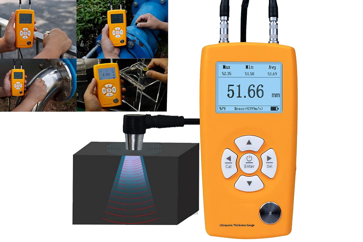 Digital Ultrasonic Thickness Gauge Meter Tester Instrument with Range 0.8 to 350mm 0.03 to 13.77inch Accuracy ±0.05mm Or ±0.5% for Metal Glass Ceramics PC Material Pipes Steel Thickness Test