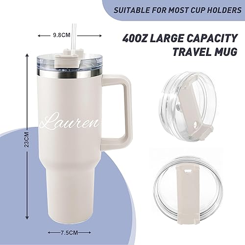 Miniatura 7 de Vaso de 40 onzas con asa y pajita, taza de viaje de café para regalo, apto para portavasos y aislamiento a largo plazo, color azul