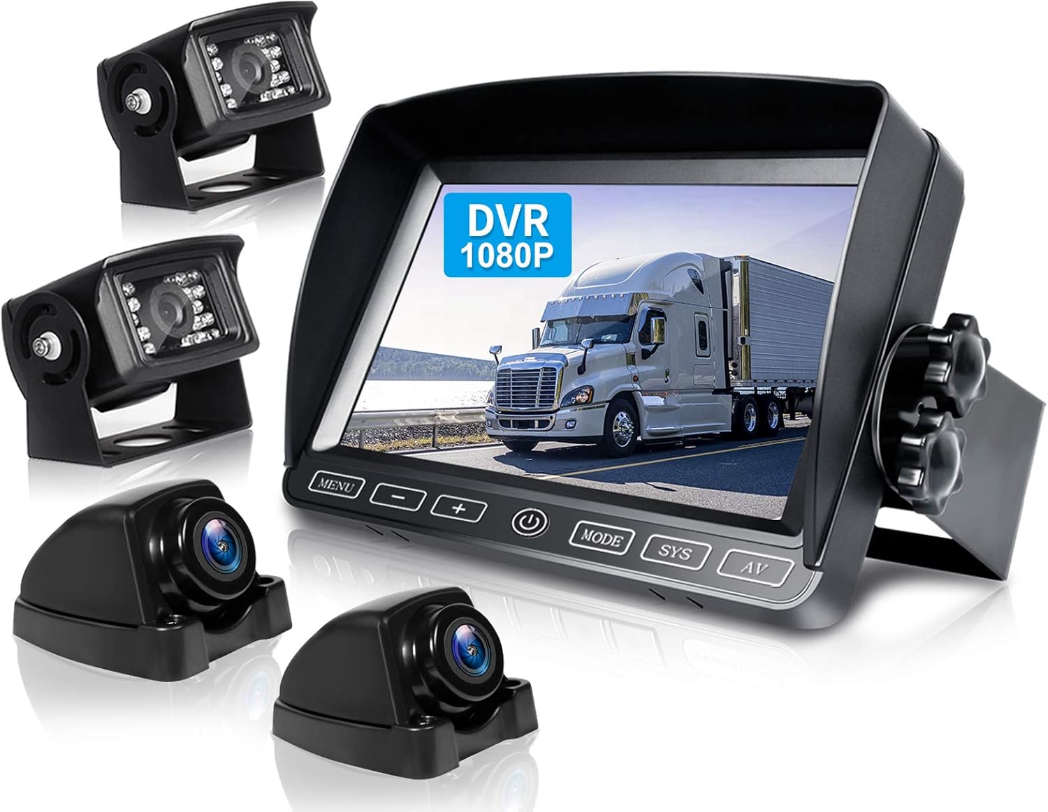 One-Day Sale: Up to 50% Off ZEROXCLUB Wired Backup Camera with 7'' DVR 4 Split Touch Monitor w/32G SD Card + IP69 Waterproof HD 1080P Rear Side View Camera Kit, Reverse Camera for Truck Semi-Trailer Box Truck RV-BY704