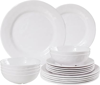 Basic White Melamine Dinnerware Set of 6 Unbreakable Durable Melamine Plates and Bowls 18 Piece BPA Free Melamine Dish Set for Patio Camper Dishwasher Safe