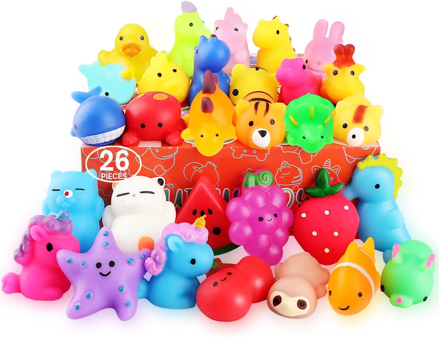 nobasco Squishies, 26 Pack Mochi Squishy Toys - Kawaii Cat Squishys Slow Rising Animals - Party Favors, Goodie Bag, Birthday Gifts, Mini Squishies Stress Reliever Toy