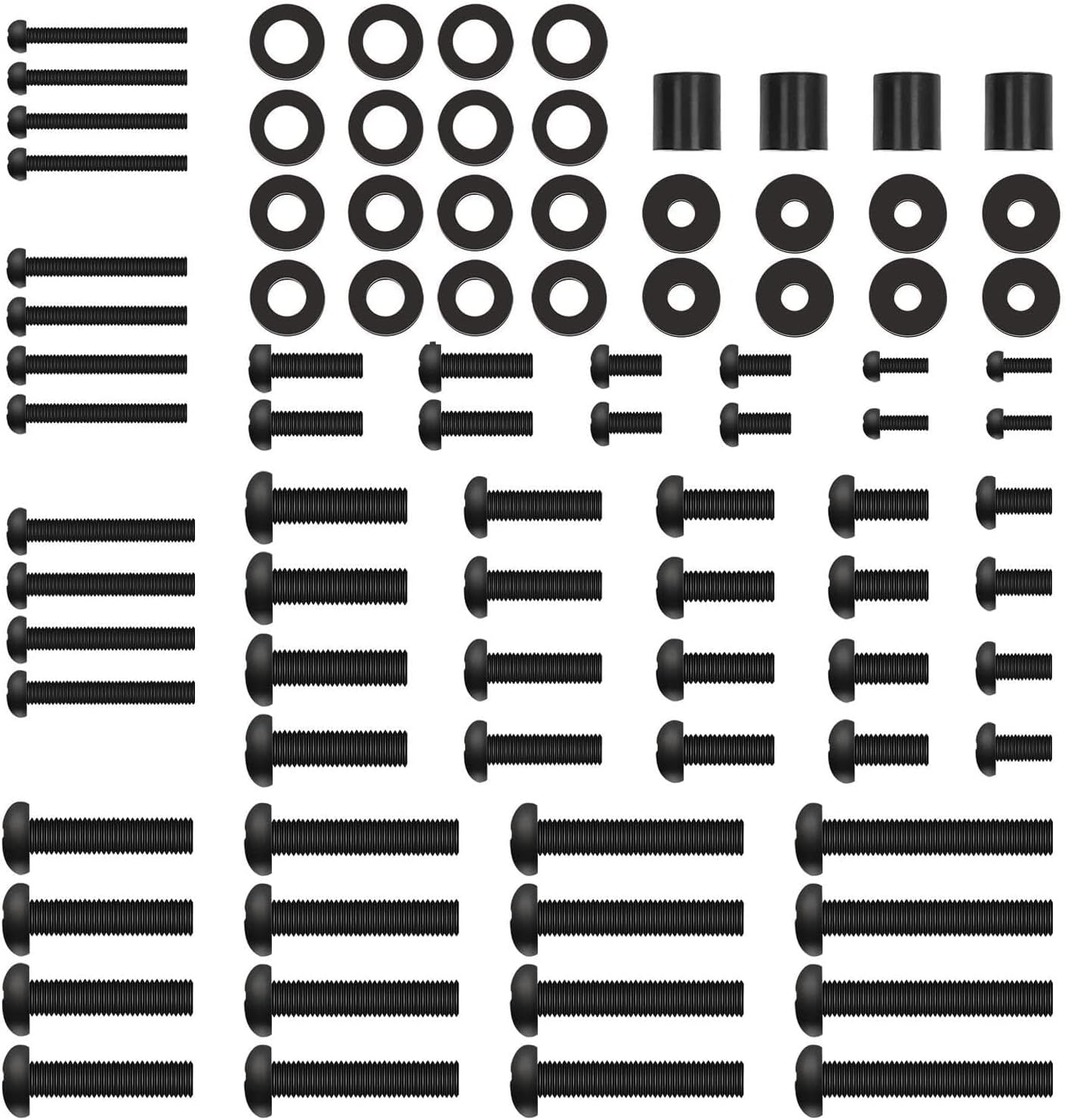 Perlegear Universal VESA screw set for TVs up to 80 inches, contains M4 M5 M6 M8 TV screws, washers and spacers, fastening material for TV wall bracket, TV screws, black โ PGUHP2-E