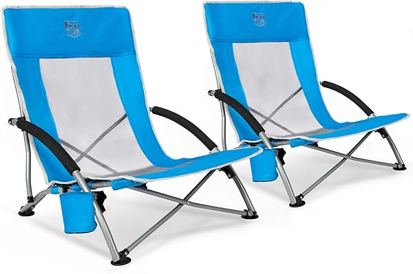 TIMBER RIDGE Strandstuhl Klappbar Leicht Campingstuhl Faltbar 150kg Belastbar mit Atmungsaktiver Netzstoffrückenlehne Niedrig Faltstuhl mit Getränkhalter Strand Garten Angeln