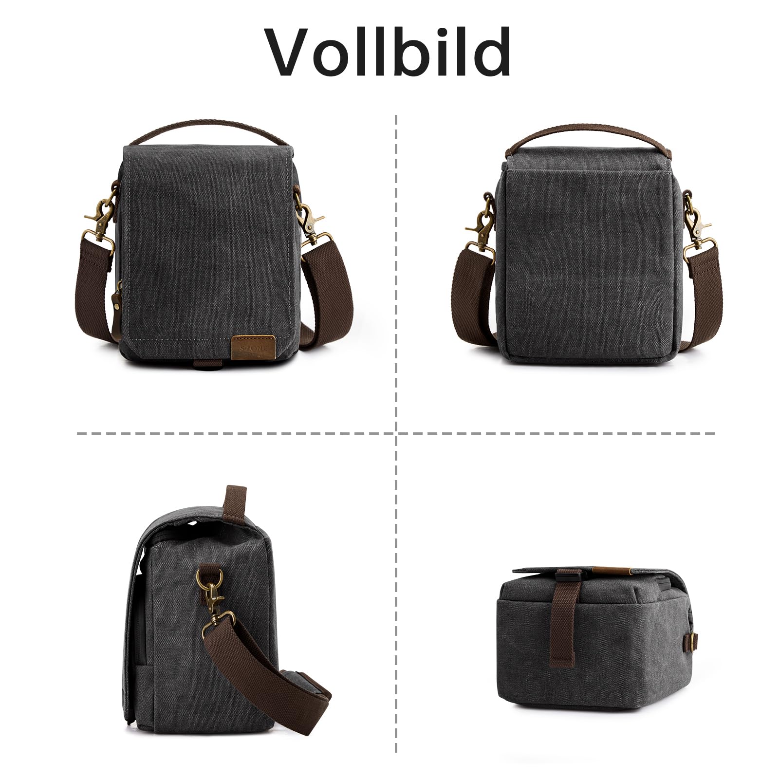 S-ZONE Kameratasche Kleine DSLR SLR Wasserabweisende Canvas Fototasche Schultertasche Kameratasche zum Umhängen für Fotografen