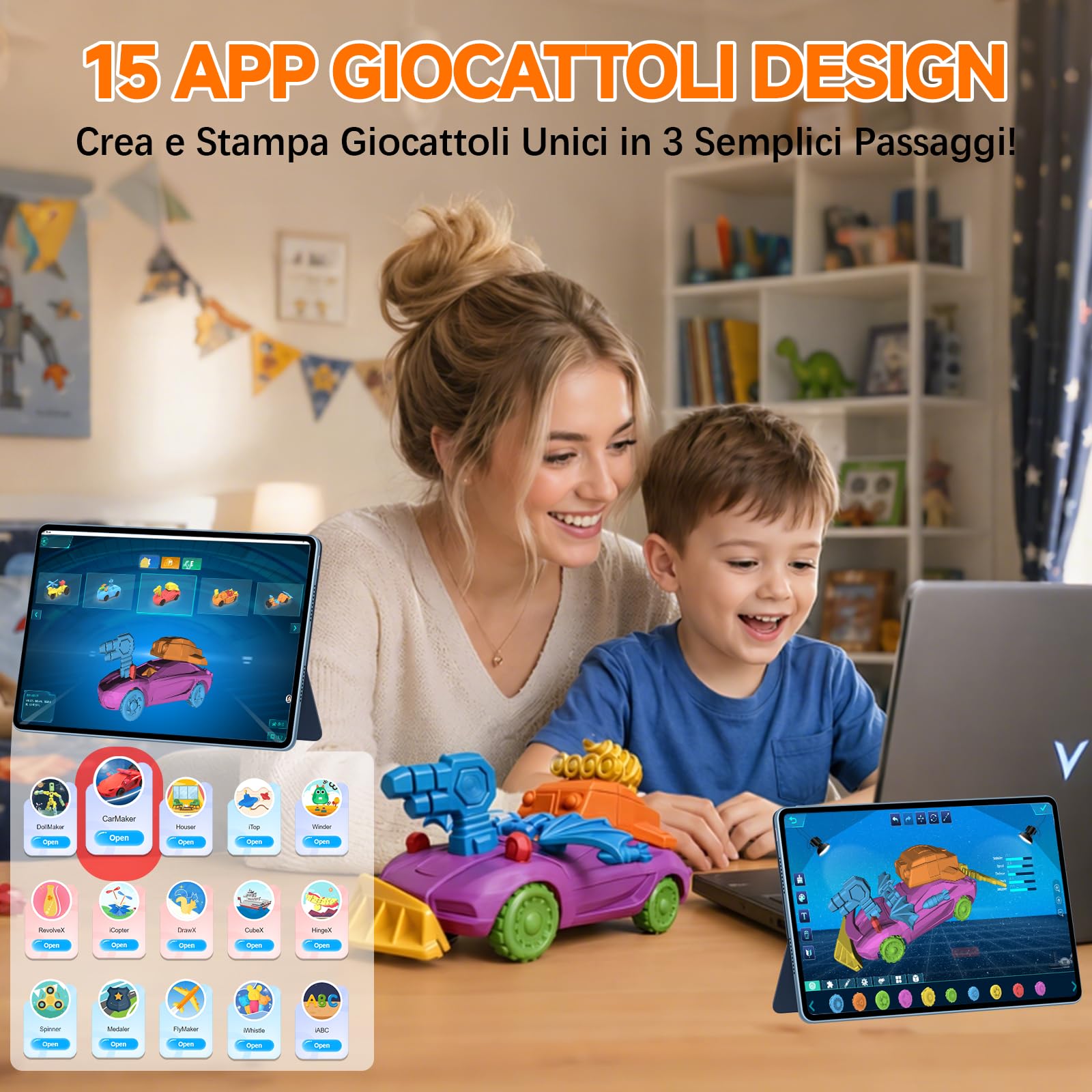 Impresora 3D para niños impulsada por IA, aplicación de diseño por IA, extensa colección de Plantillas de Juguetes 3D, con más de 16 módulos Mini de diseño 3D, X-Maker Joy AI+