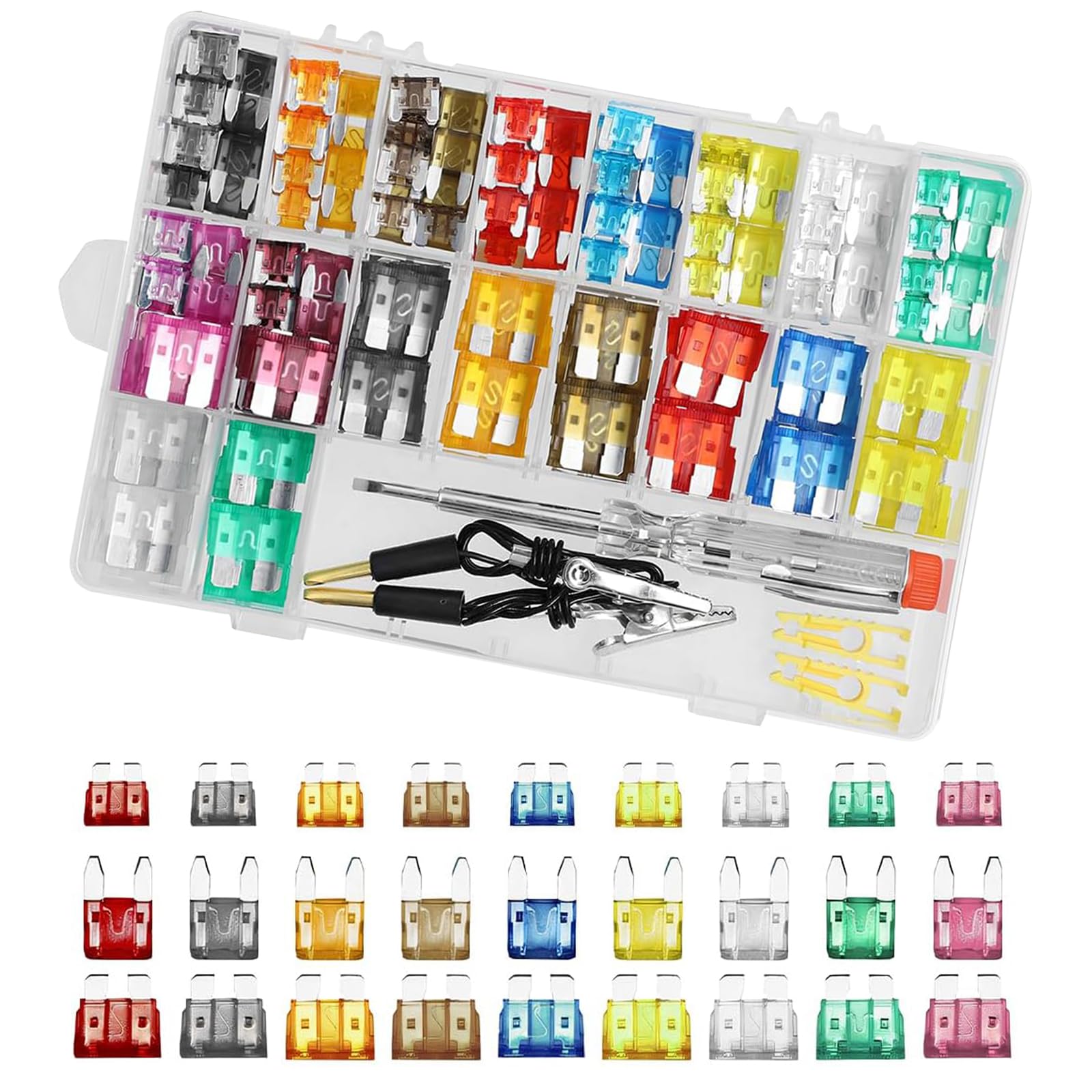 Kit de fusibles de coche de 306 piezas, kit surtido de fusibles de coche, fusibles de hoja de vehículo mixto, estándar y mini y de perfil bajo Mini-2A 5A 7.5A 10A 15A 20A 25A 30A 35A con
