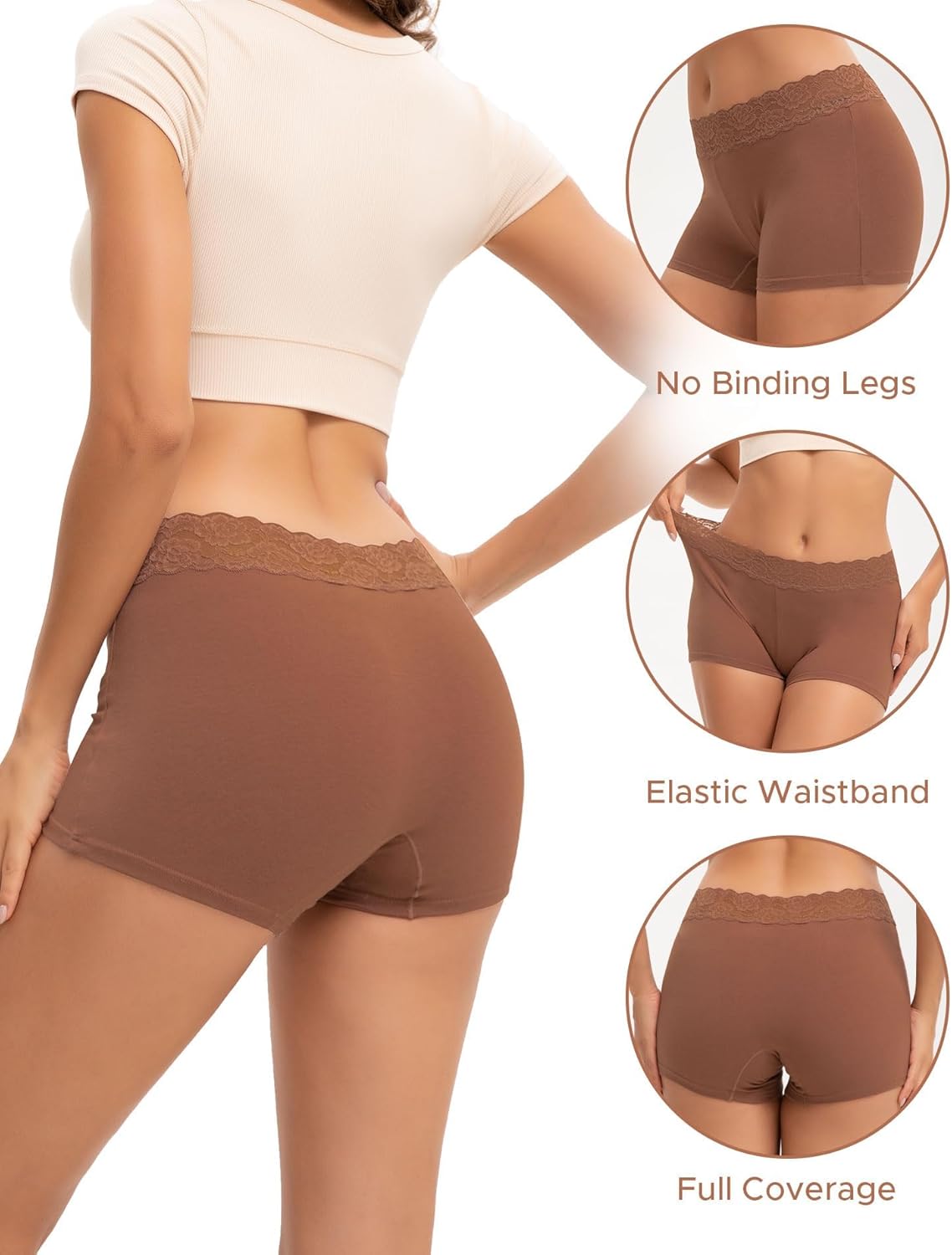 INNERSY Women's Lace Underwear Cotton Soft Boyshorts Panties Boxer Briefs 3-Pack - Image 3