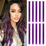 20 Inch Colored Hair Extensions Party Highlights Straight Colorful Clip In Hair Extensions Synthetic Rainbow Hairpieces for Girls Kids Gift(10Pcs Purple)