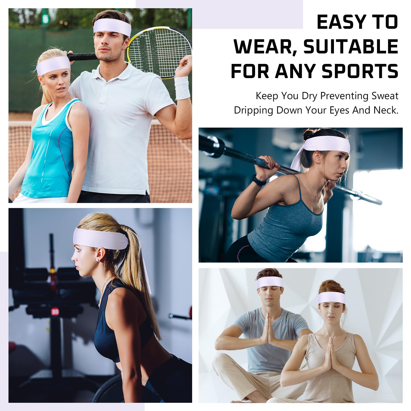 Hiboom Confezione da 30 fasce per capelli regolabili, per sport, tennis, tennis, ninja, karate, atletica, per donne e uomini, basket, calcio, corsa, yoga
