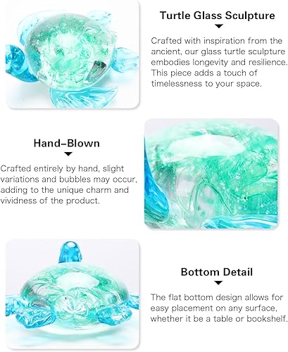 Miniatura 4 de Bdor Figura de tortuga marina de vidrio soplado a mano, pisapapeles, adorno de mar, colección de arte, escultura de vidrio para regalo, decoración