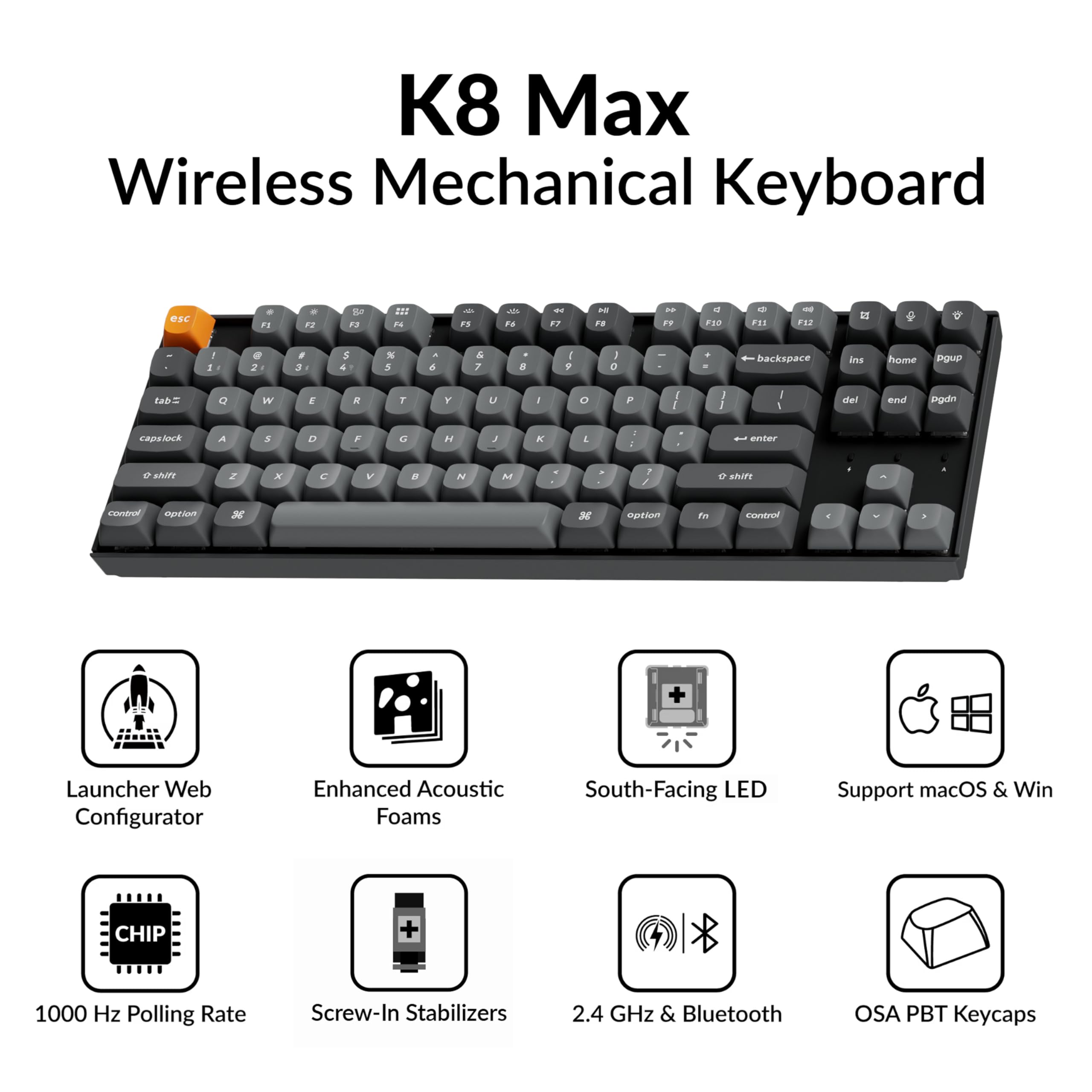 Amazon.com: Keychron K8 Max TKL Mechanical Keyboard Wireless, 87