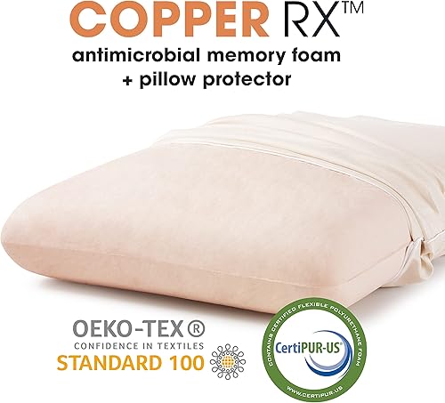 Miniatura 3 de Copper RX - Almohada de espuma viscoelástica estándar  Queen con infusión de cobre (16 x 28 x 5 pulgadas)