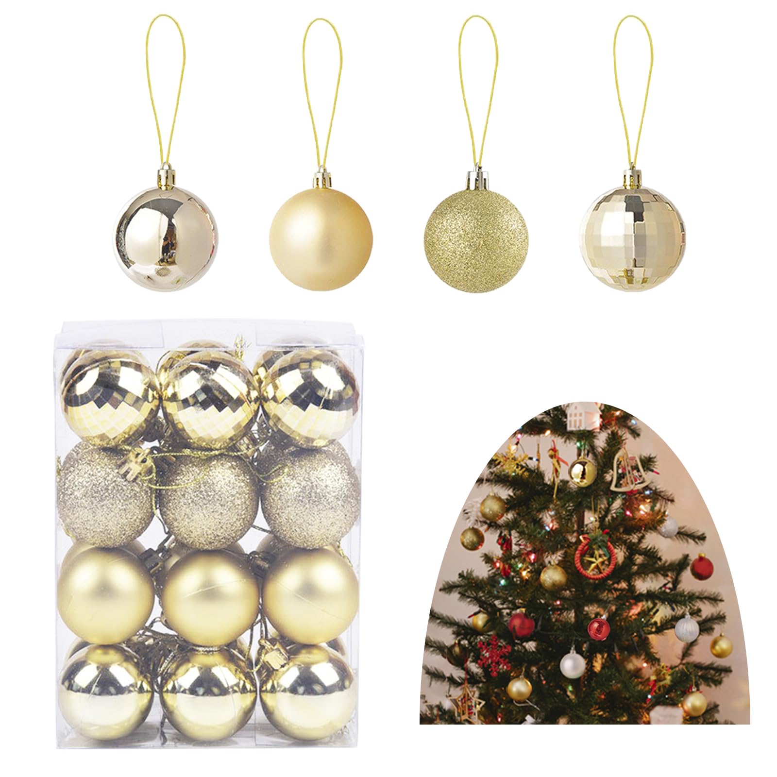 24 Palline Di Natale Opache Colore Nero – Set Decorazioni Infrangibili Per Albero