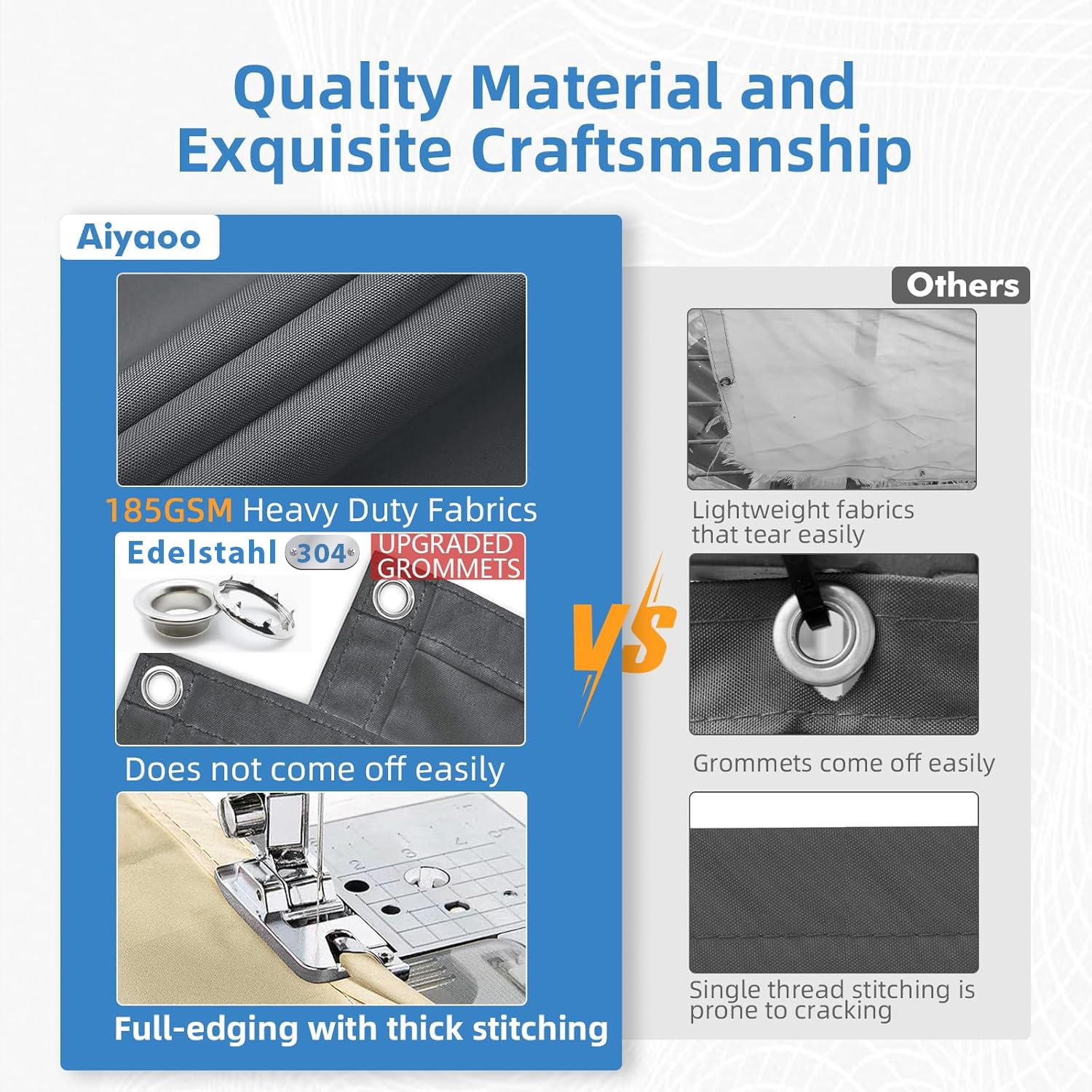 Markise Balkon Ohne Bohren 2x2.5M, Schattentuch mit ösen, Seitenschutz Balkon Ohne Bohren inkl Befestigungsseile, UV-Schutz, Wetterfest für Garten Terrasse, Sand Beige - 5