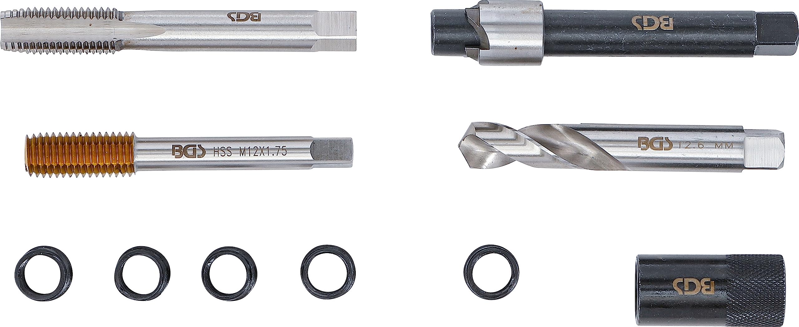 BGS 74243 | Kit di riparazione per filettatura scarico olio | per coppe dell'olio in alluminio | M12 x 1,75 mm
