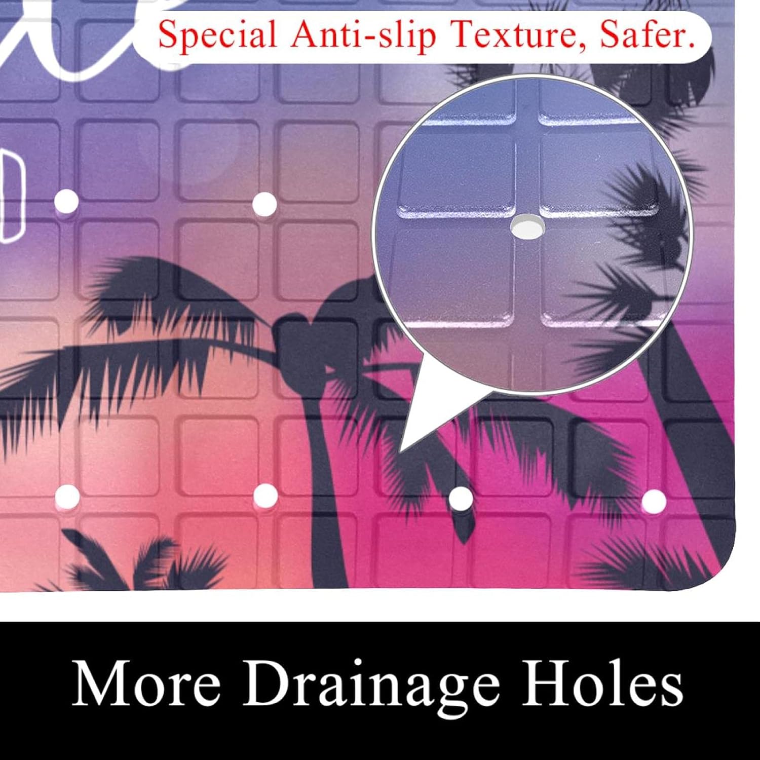 Non Slip Bath Shower Tub Mats with Suction Cups Drain Holes 15.7x27.9 Inch More Safety for Kids & Elderly Palm Summer : Health & Household
