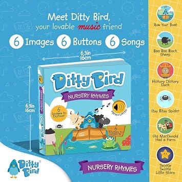 Ditty Bird Musical Books for Toddlers | Interactive Nursery Rhymes Book with Sound Old Macdonalds Farm & More Songs | Fun Baby Book for 1-3 Year Olds | Sturdy Sound Book for Toddlers