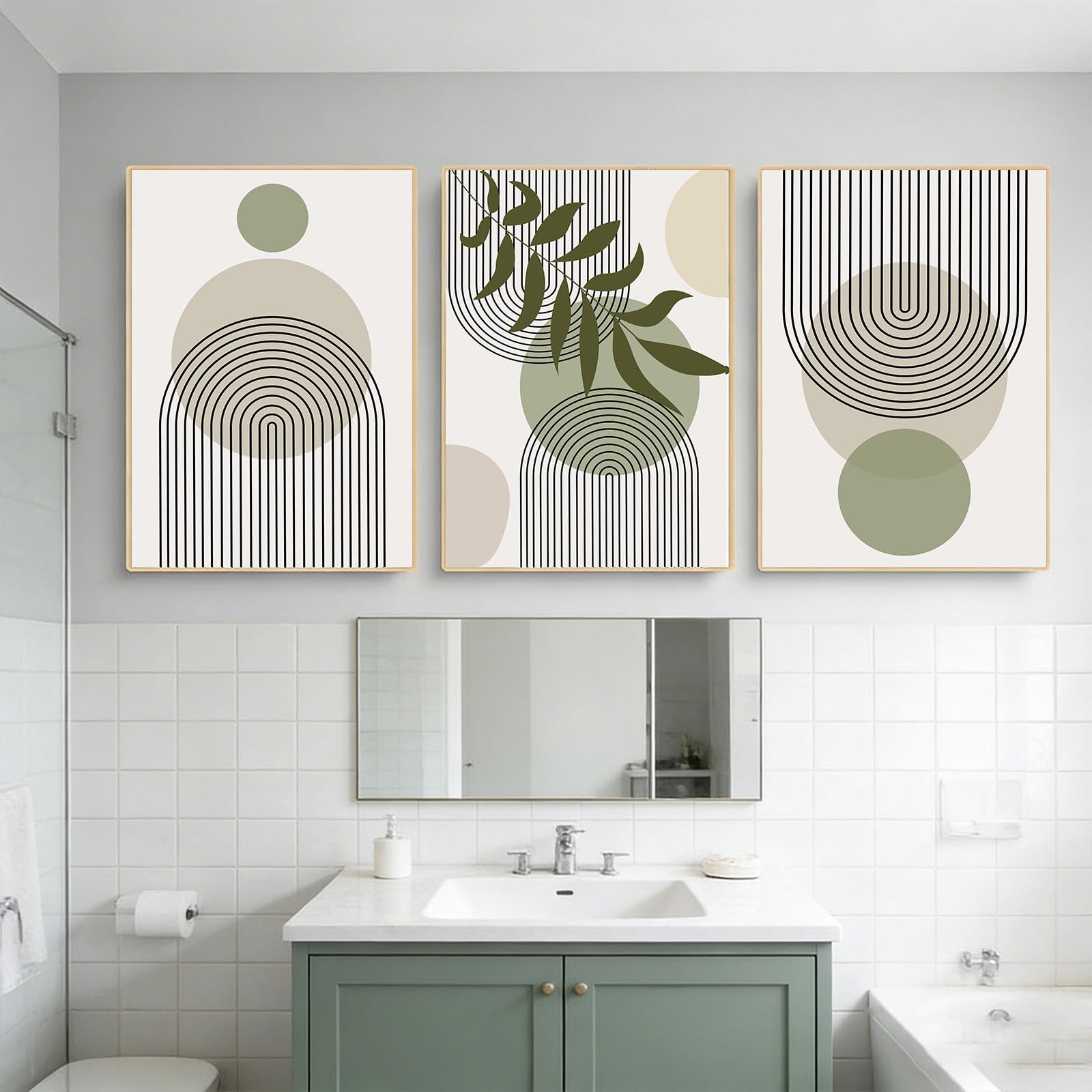 HEHGVCF Set di 3 poster astratti con anello annuale, linee dorate, poster da parete, moderni per il soggiorno, senza cornice (linee geometriche, 40 x 60 cm)