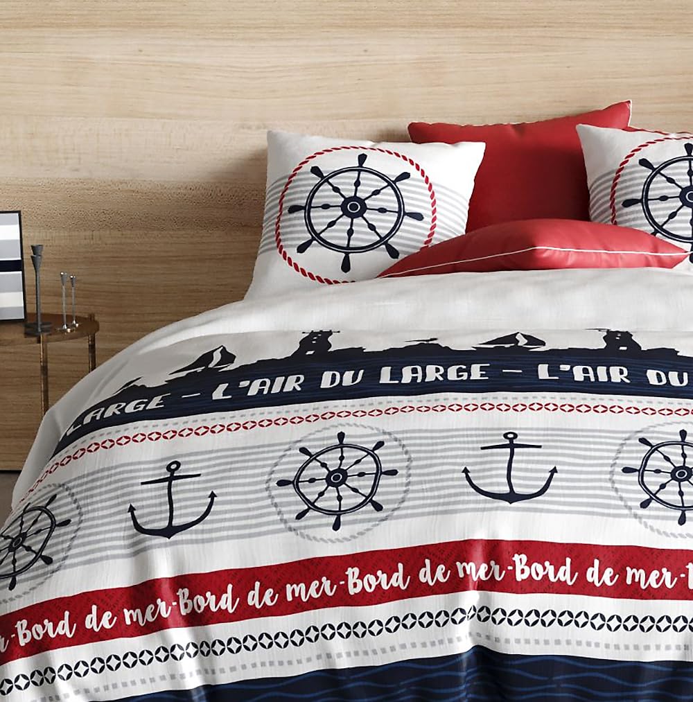 Les Ateliers du Linge Parure de lit 2 Personnes Babord avec Housse de Couette et taies d'oreiller Imprime 260 x 240 cm