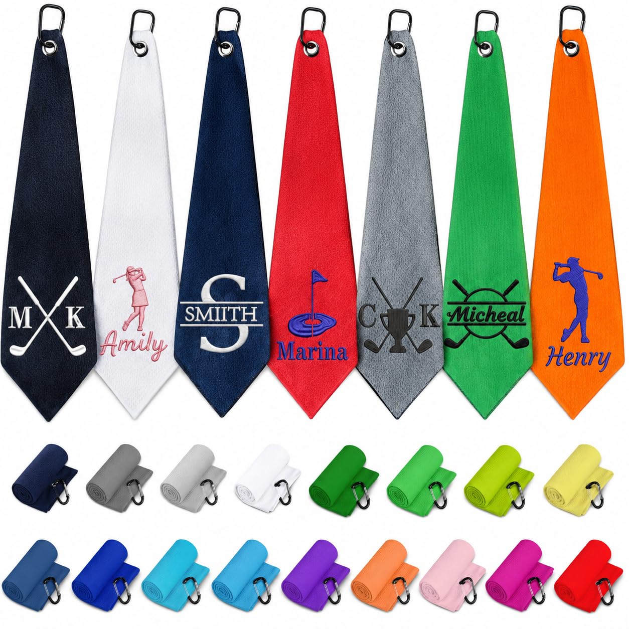 Colifolu Personalised Embroidered Golf Towel for Golf Bags with Clip, Custom Golf Towel Gifts for Men Women 60cmx40cm