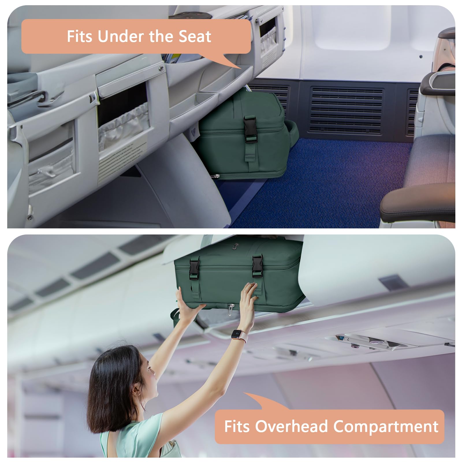 KIRFEIHT Bagaglio a Mano 40x20x25 per Ryanair Zaino da Viaggio Aereo Piccolo - Zaini Universali per Uomo e Donna, Borsa da Viaggio per Cabina per Scuola Trekking Lavoro - Verde