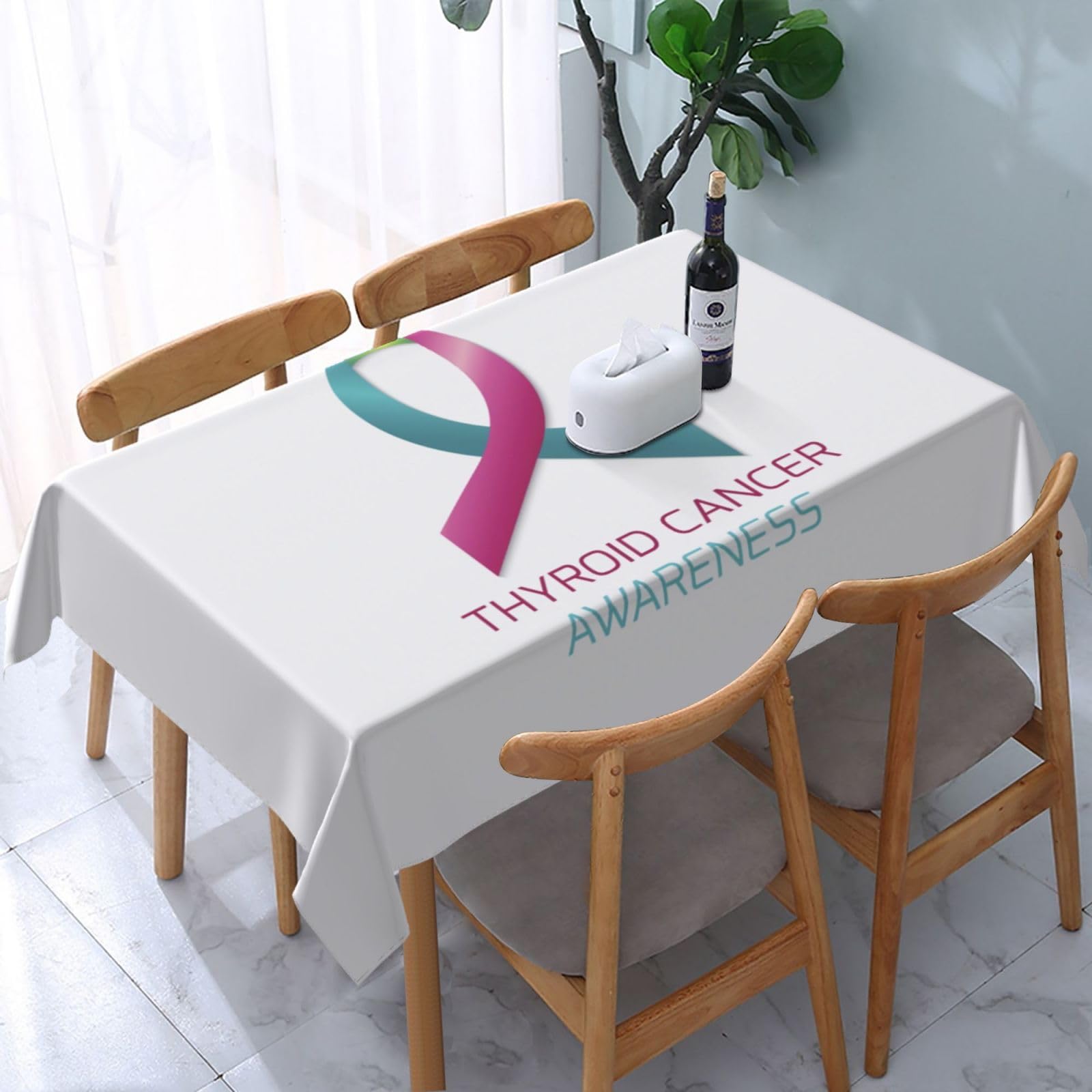 JunHeArt Thyroid Cancer Awareness Month Tablecloth Rectangle Table Cover Washable Table Cloths Decor For Kitchen 54" X 72"