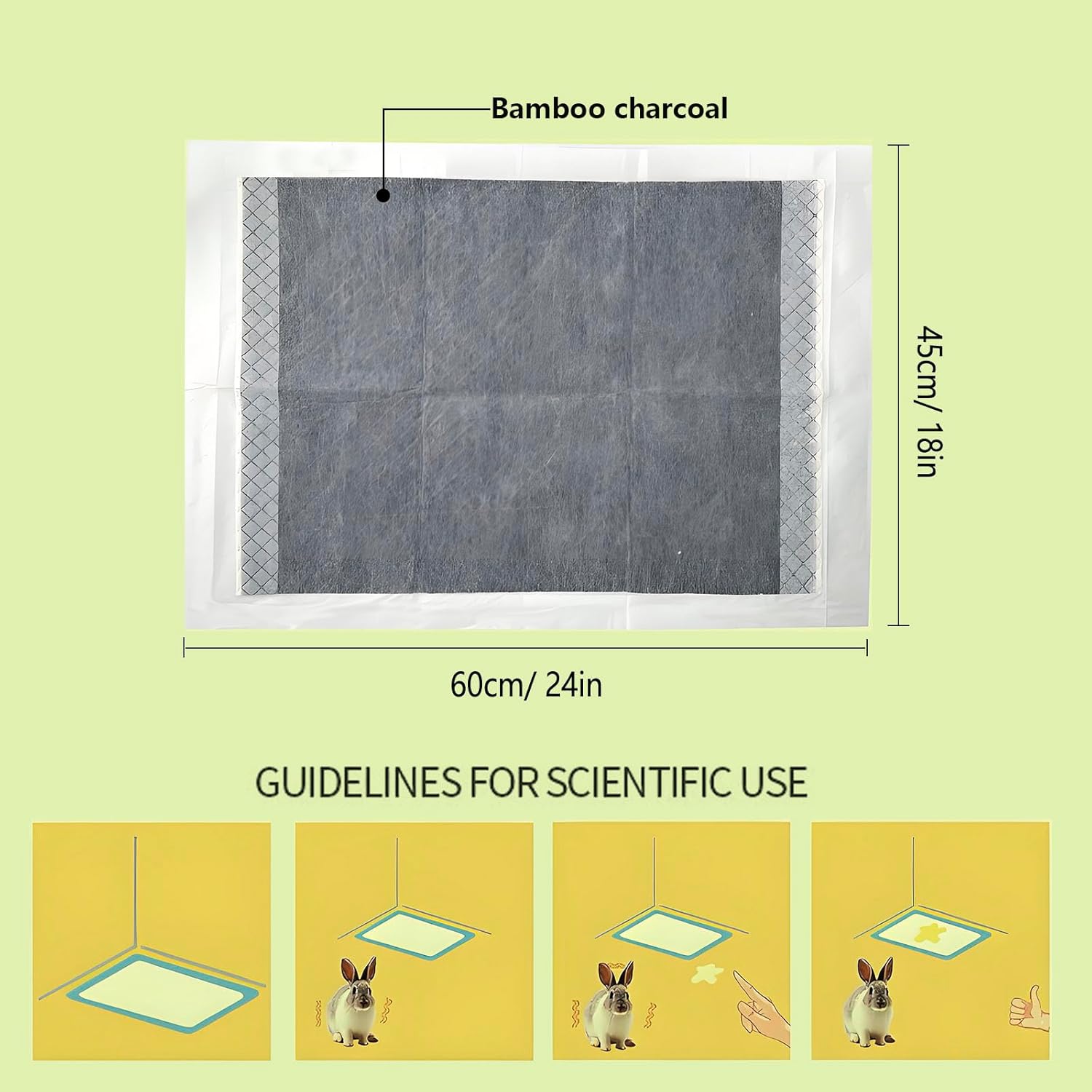Rabbit Pee Pads, Pet Toilet/Potty Training Pads, 60PCS All Absorb & Odor Control Disposable Cage Liners with Quick-Dry Surface for Guinea Pigs Puppy Chinchillas Hamsters Ferrets Hedgehog Cats