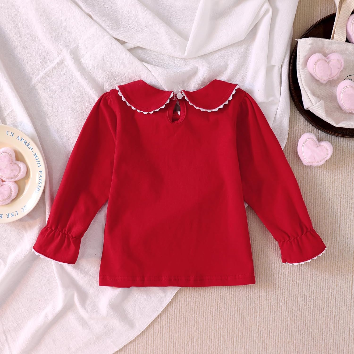 MODNTOGA Kids Baby Girl Long Sleeve Collar Shirt Toddler White Blouse Puff Short Sleeve T-Shirt Solid Color Basic Top Bottom - Image 3