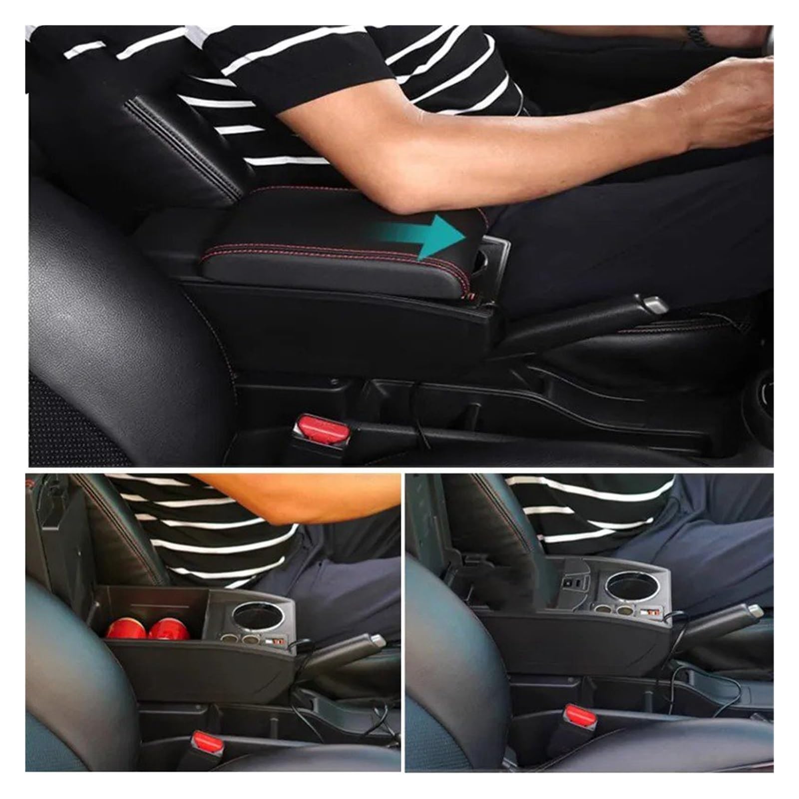 Auto Poggia Braccio Per Clio 5 Bracciolo Box Auto Portabicchieri Centrale Accessori Retrofit Dedicati(N1 red line No USB)