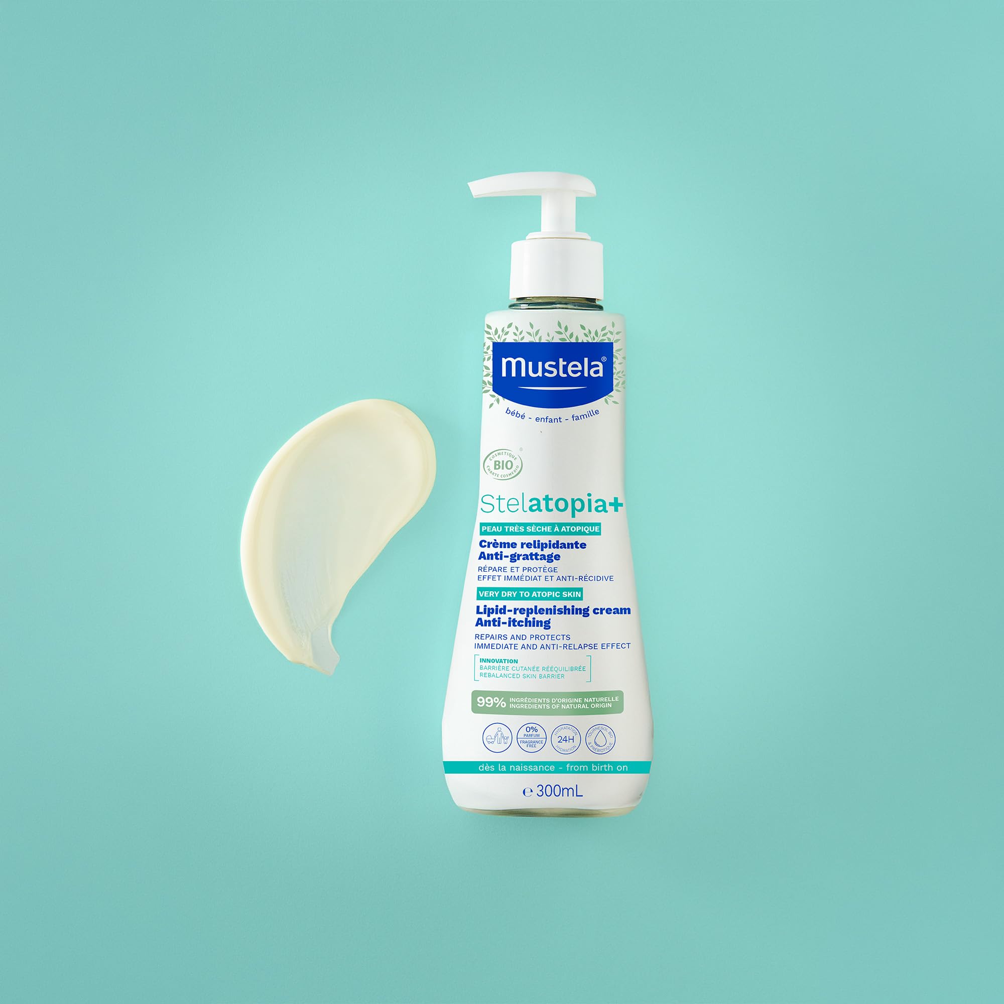 Mustela Stelatopia Crema BIO Relipidante Anti-Prurito Viso e Corpo 300ml Pelle Estrema Secchezza Dermatite Atopica 99% Ingredienti Origine Naturale