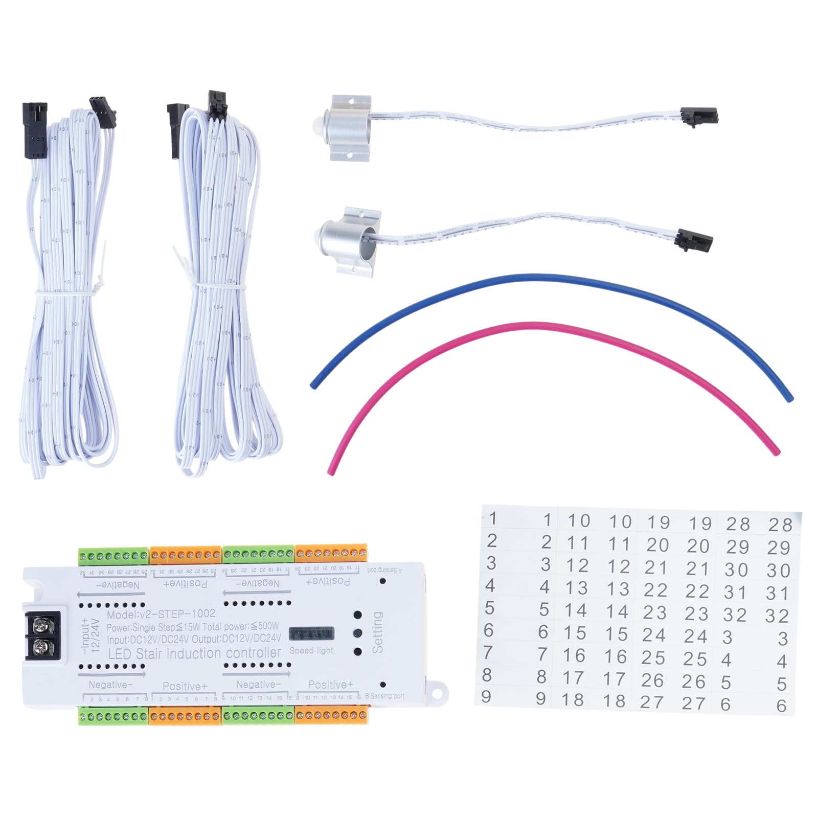 Woedpez 32 Channels PIR Sensors Stair Light Controller Automatic 12V 24V LED Motion Sensors for Stairs Flexible Strips Enduring Ladder Step Light Controller