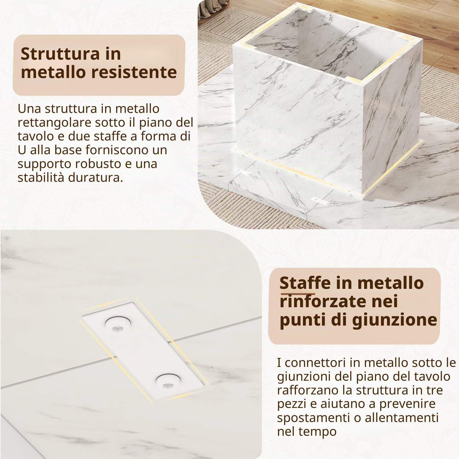 HSH Tavolo da pranzo in finto marmo bianco, 160 cm, moderno tavolo da pranzo per 6 persone, tavolo da cucina rettangolare per soggiorno, grande tavolo da pranzo in legno con piedistallo resistente