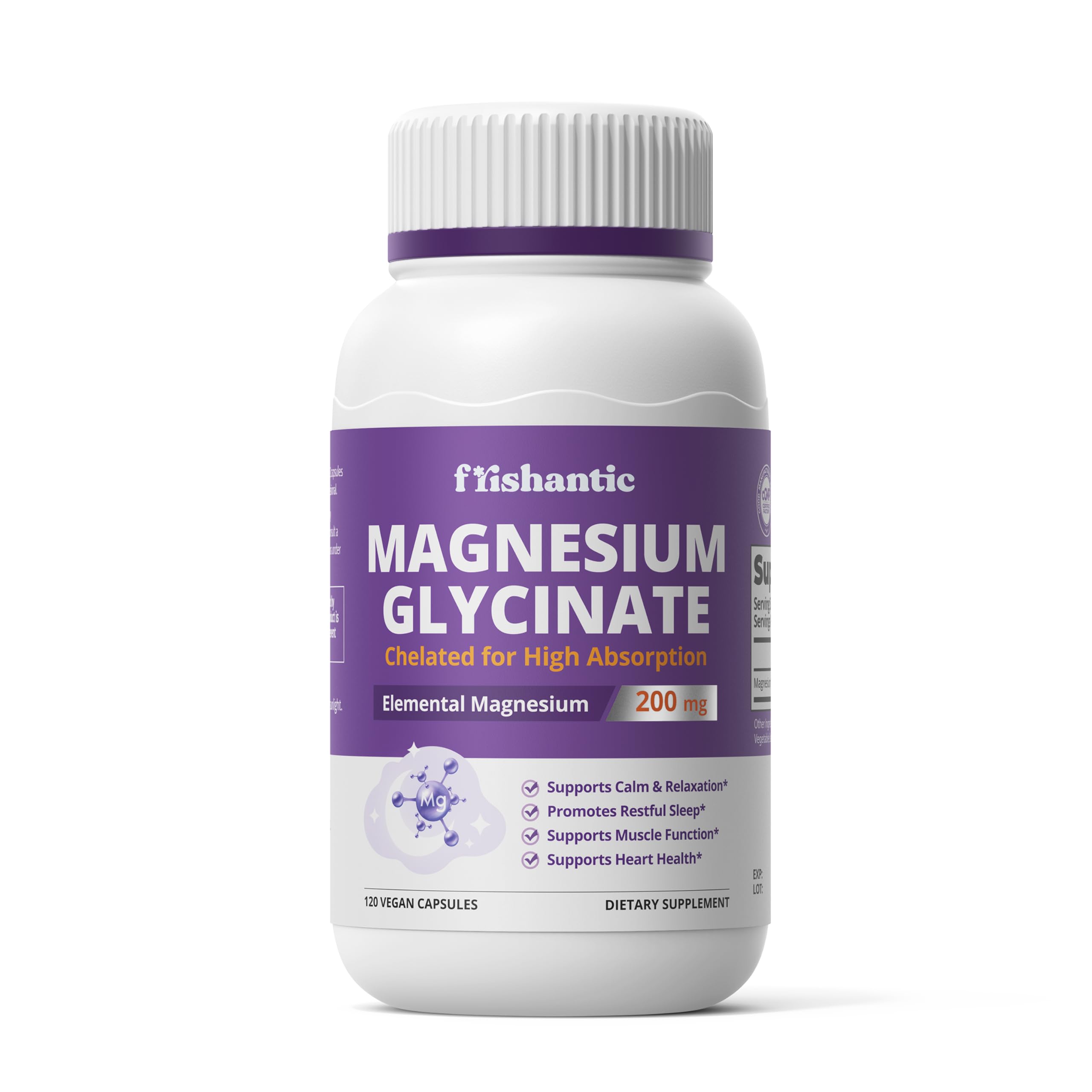 Magnesium Glycinate 200mg, 120 Vegan Capsules, 60-Day Supply