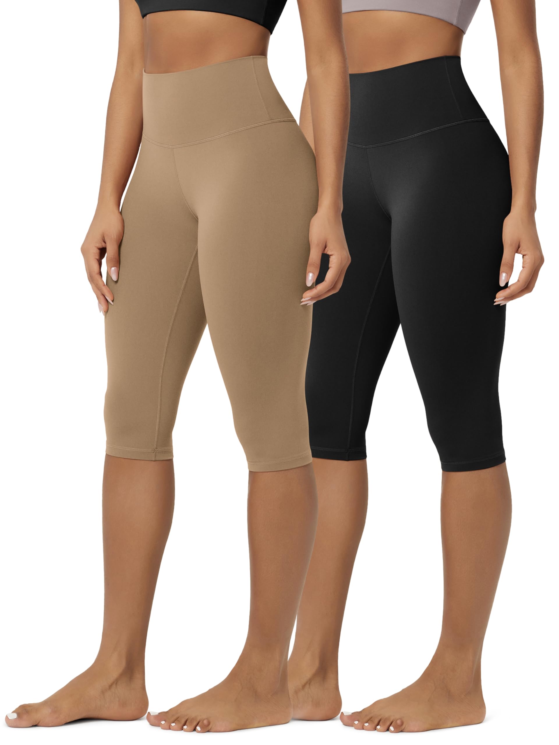 ODODOS 2-Pack Buttery Soft Lounge Yoga Capris for Women, 14" / 19" / 21" High Waist Capri Leggings
