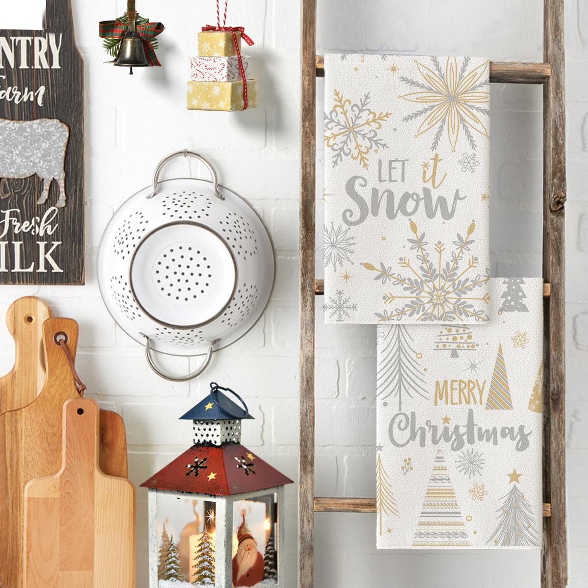Artoid Mode Snowflake Xmas Trees Merry Christmas Kitchen Towels Dish Towels, 18x26 Inch Farmhouse Holiday Winter Decoration Cleaning Set of 2