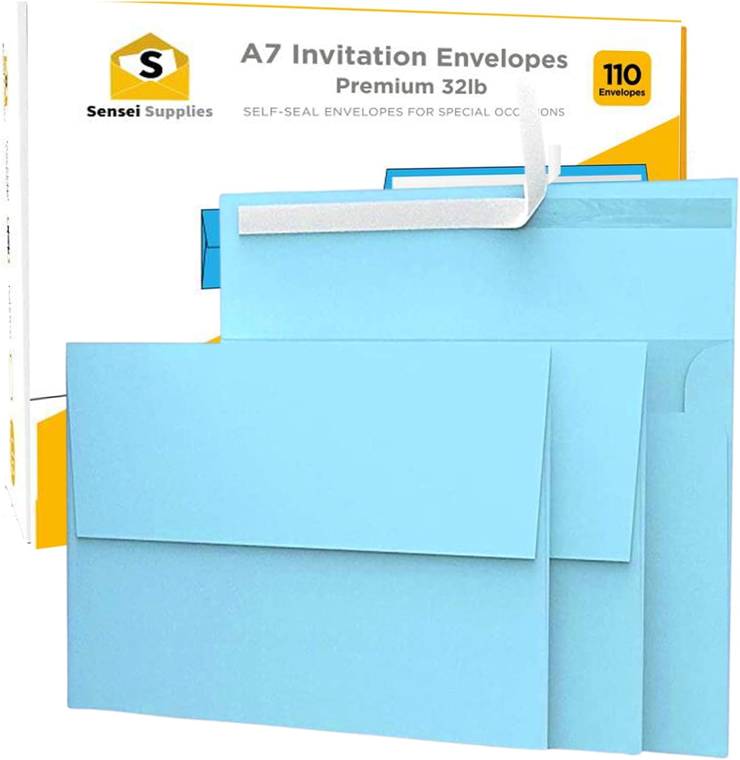 110 5x7 Light Blue Invitation Envelopes - for 5x7 Cards - A7 - (5 ¼ x 7 ¼ inches) - Perfect for Weddings, Graduation, Baby Shower - 120 GSM - Peel, Press & Self Seal - Square Flap