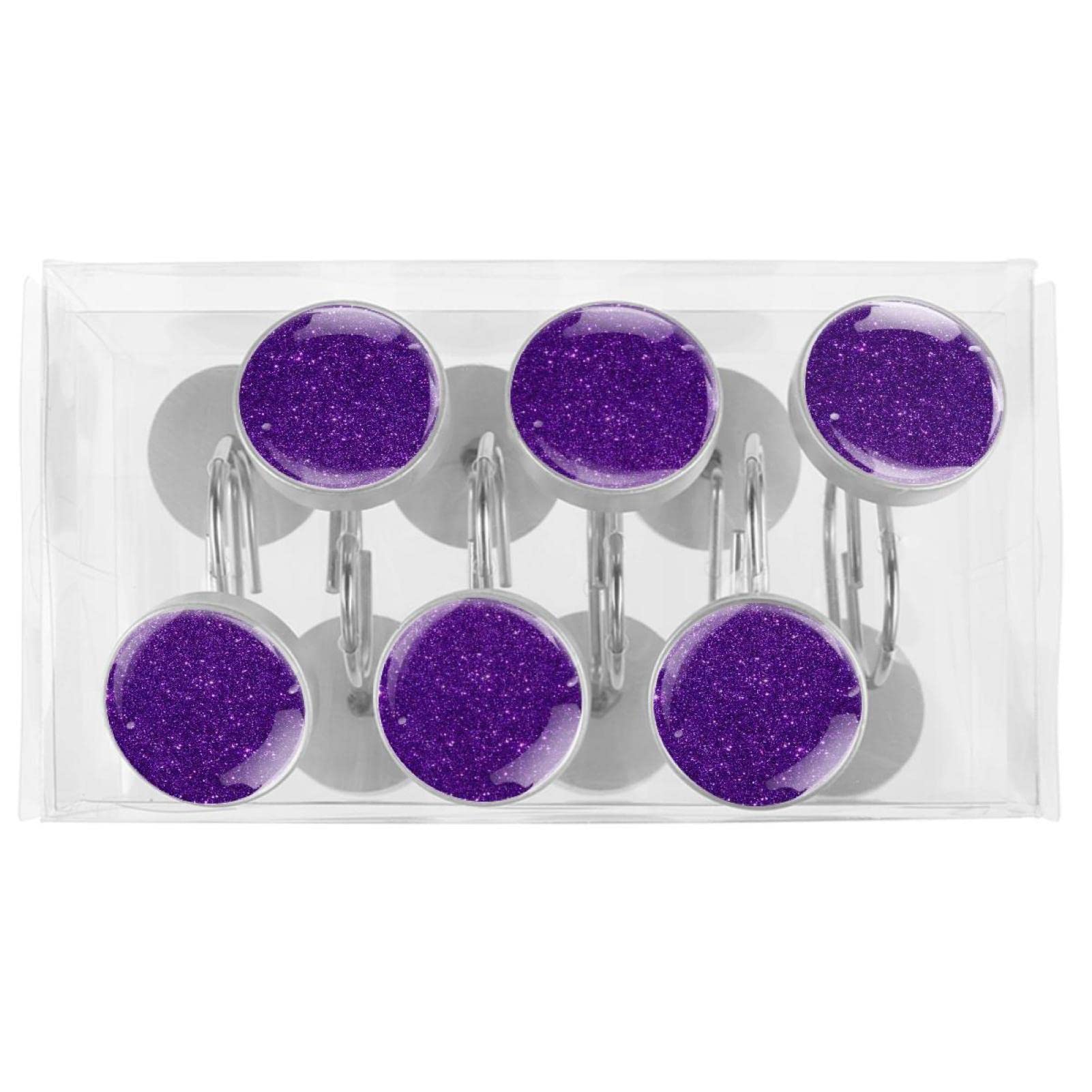 MitoVilla Duschvorhanghaken Violett – 12 Stück, Metall Mit Strass, Rostfrei & Geräuscharm | Für Duschstangen