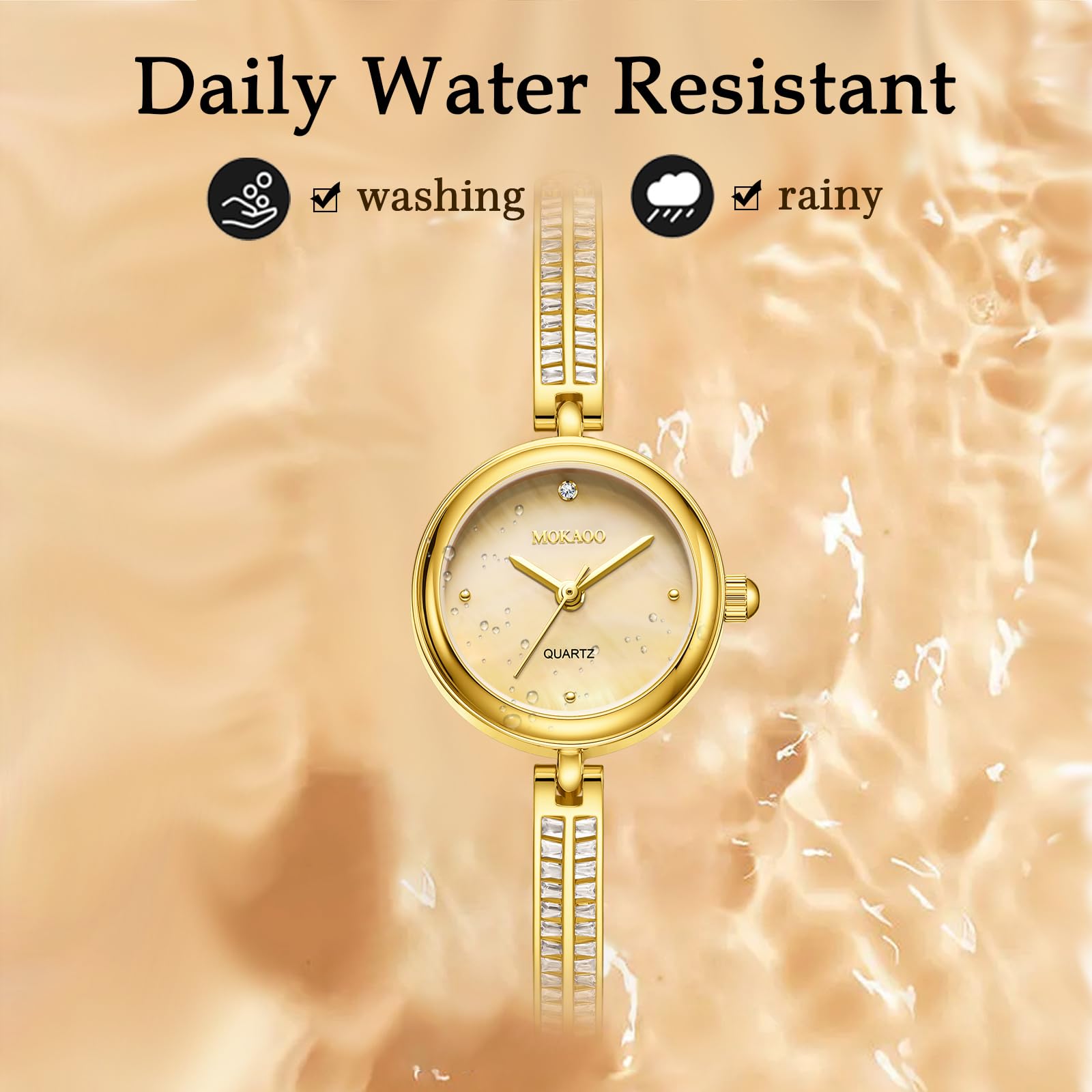 findtime Reloj de pulsera dorado para mujer, de oro, para mujer, de oro, pequeño reloj de pulsera de plata con cristales de corte baguette para el uso diario