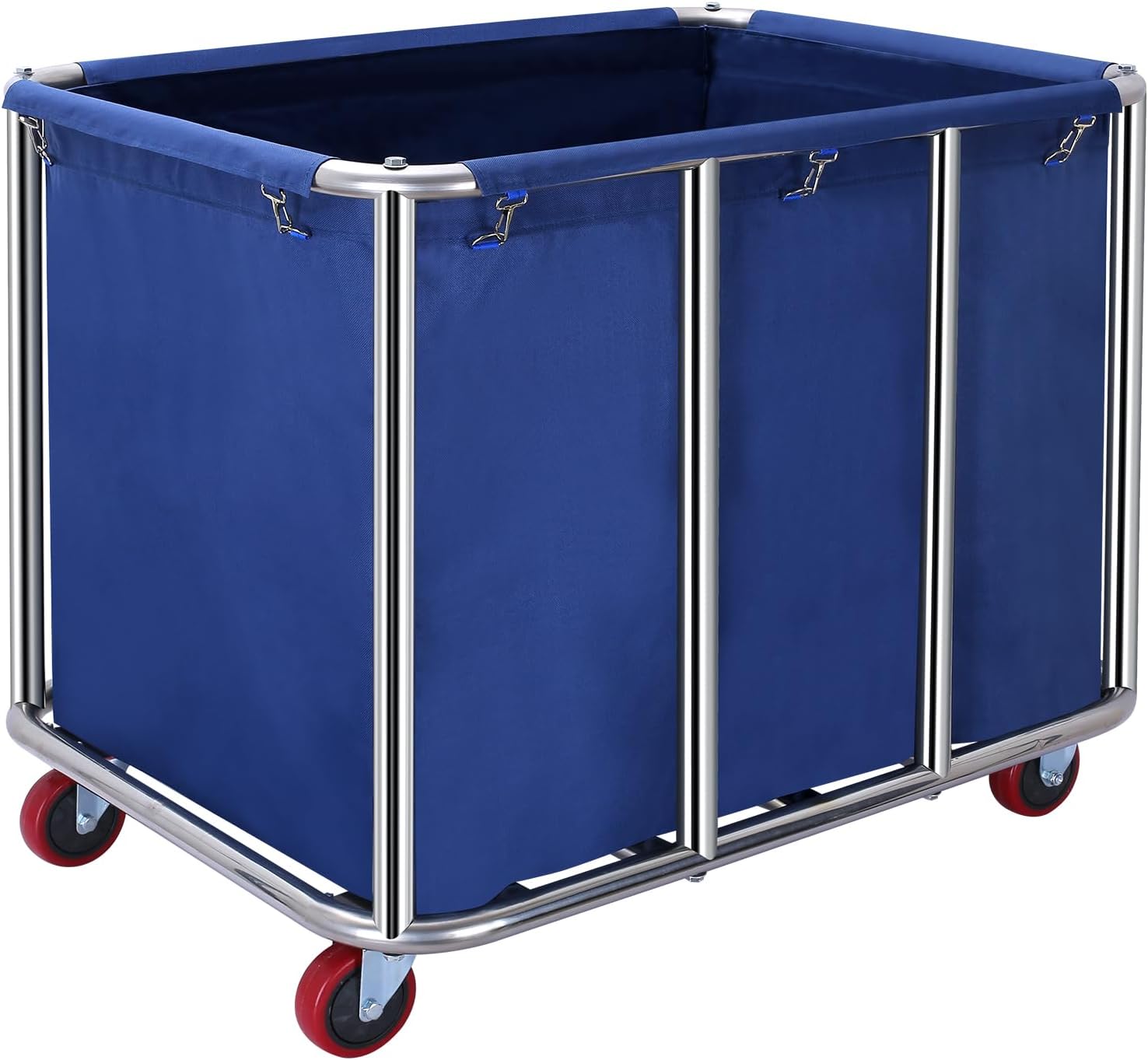 Commercial Laundry Cart with Wheels,11.35 Bushel Large Industrial Laundry Hamper,Industrial Laundry Cart with Stainless Steel Frame and Waterproof Oxford Cloth,440Lbs