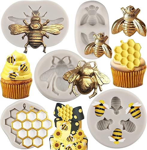Bumble Bee Moldes de silicona para fondant de abeja de panal, moldes de abejas para decoración de pasteles, decoración de cupcakes, caramelo